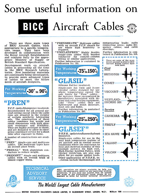 BICC Cables, Wires & Accessories For The Aviation Industry       