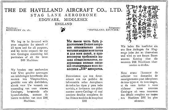 De Havilland Aircraft Welcome Export Enquiries.                  