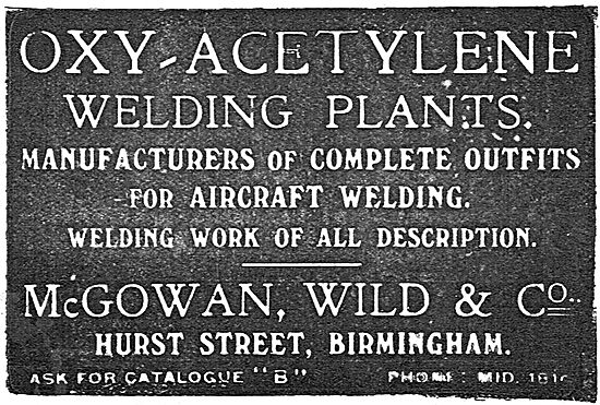  McGowan Wild & Co Oxy-Acetylene Welding Plants                  