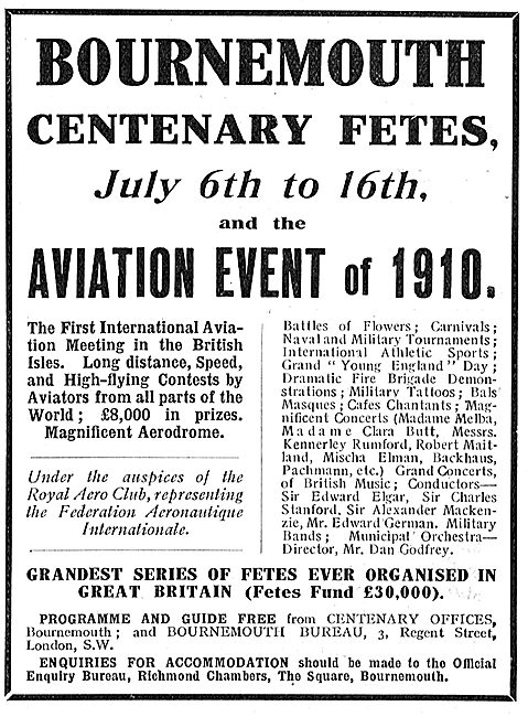 Bournemouth Centenary Fetes Aviation Meeting July 1910           
