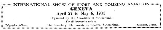 Geneva Sport & Touring Aviation Show 1934                        