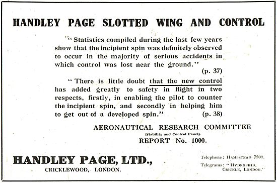 Handley Page Slotted Wing & Control                              