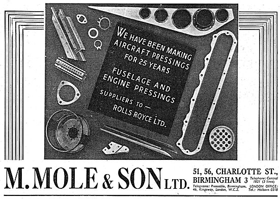 M.Mole & Son. 56 Charlotte St. Birmingham. Aircraft Presswork    
