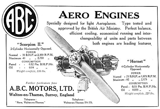 ABC New Scorpion Mark II 1500 c.c. Aero Engine 1929 Advert       