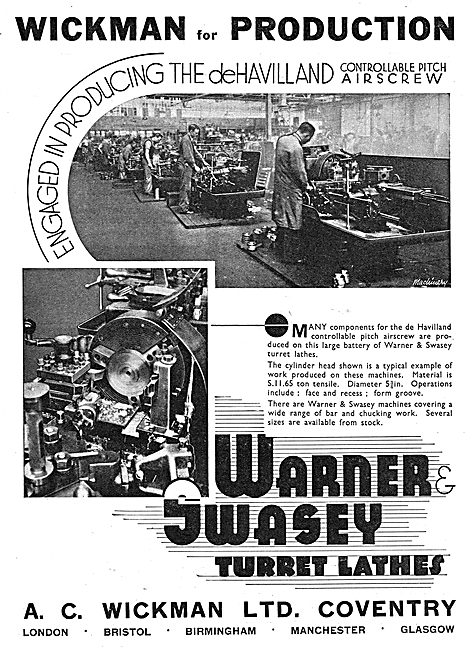 A.C. Wickman Warner Swasey Turret Lathes 1939                    