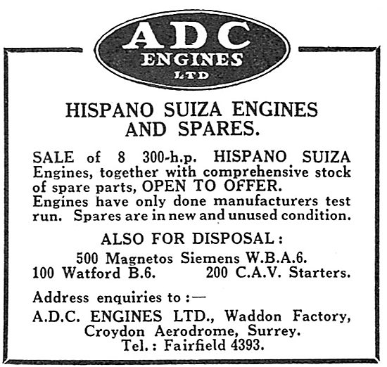 ADC Engines Ltd Have Hispano Suiza Engines & Spares              
