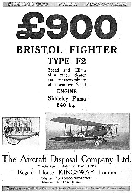 Aircraft Disposal Company Bristol Fighter F2. £900               