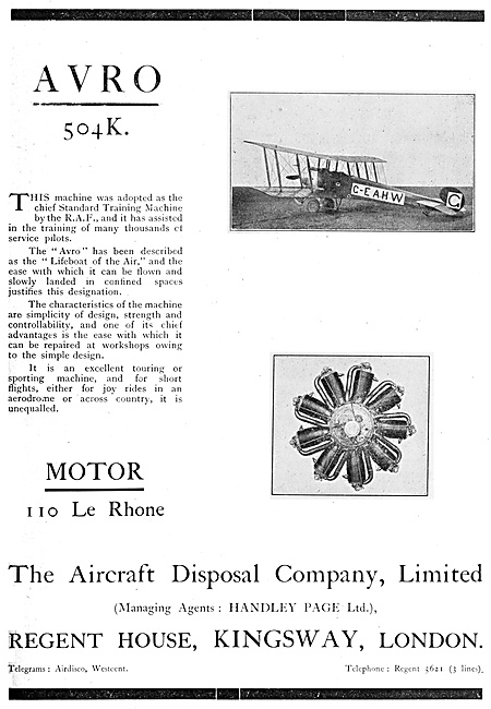 ADC Aircraft - Airdisco - The Aircraft Disposal Company Avro 504K