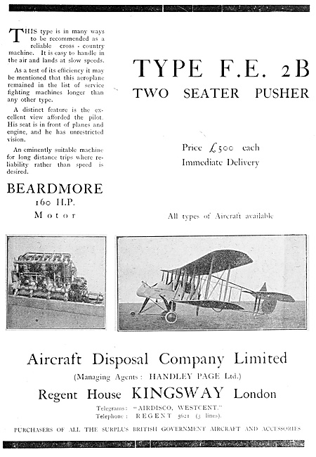 ADC Aircraft - Airdisco - The Aircraft Disposal Company F.E.2 B  