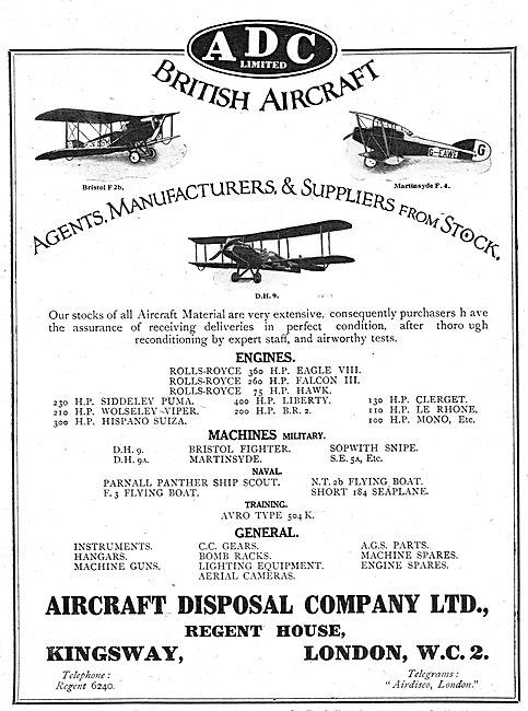 Aircraft Disposal Company  - Bristol F2B & DH9 InStock           