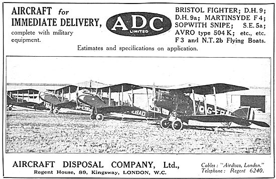 Aircraft Disposal Company - Martinsyde F4, Avro 504 & Sopwith    