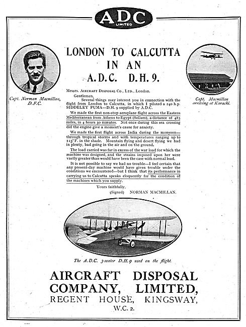  Aircraft Disposal Company  ADC DH9 - Norman Macmillan Flight    