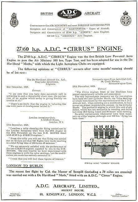 ADC Aircraft  - 27/60 HP ADC Cirrus Aero Engine                  
