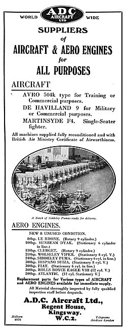 ADC Aircraft & Aero Engines. Avro 504K, DH9, Martinsyde F4       