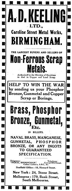 A.D.Keeling Ltd. Caroline St Metal Works. Non-Ferrous Scrap Metal