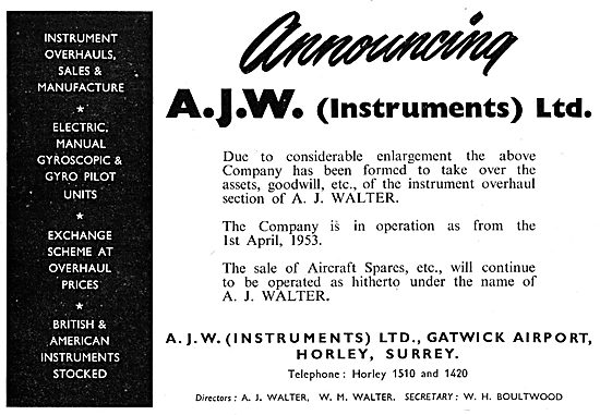 A.J.W. Instruments. Gatwick. Instrument Servicing & Repairs      