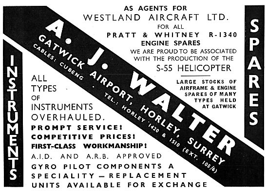 A.J.Walter. Gatwick - Agents For Westland - Spares Stockists     