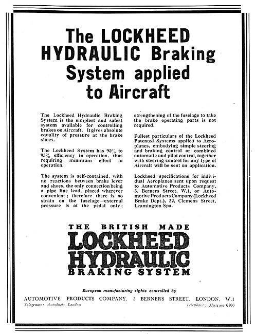 The British Made Lockheed Hydraulic Braking System For Aircraft  