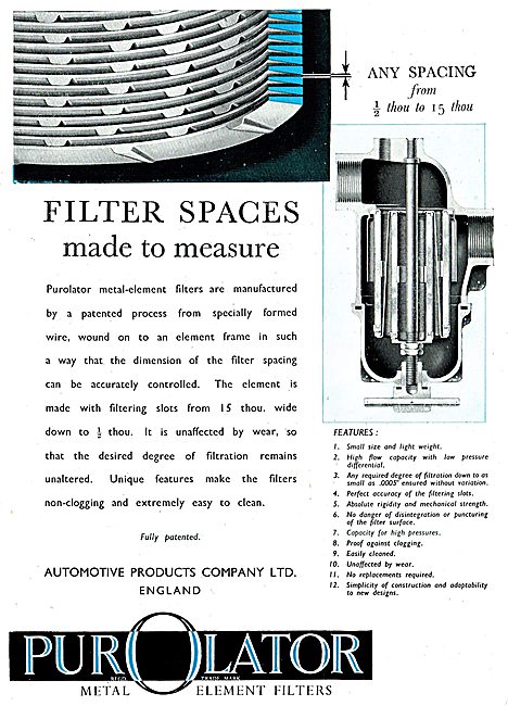 Automotive Products- Purolator Metal-Element Filters 1943        