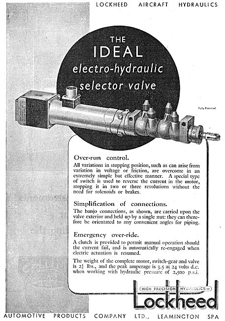 Lockheed Electro-Hydraulic Selector Valve.                       
