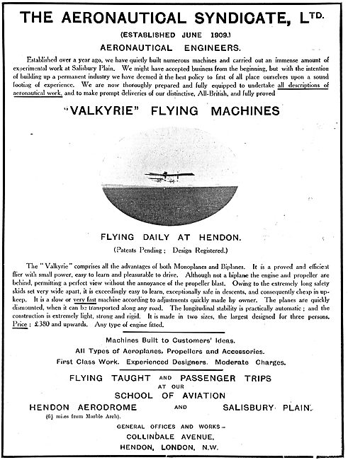 Aeronautical Syndicate Ltd - Aeronautical Engineers. Valkyrie    