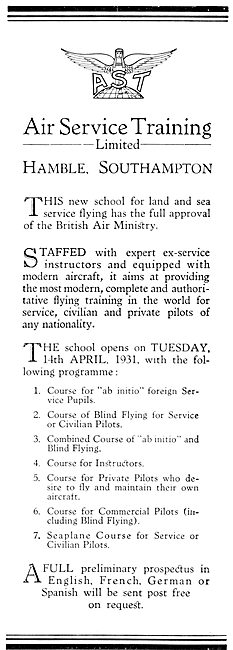 Air Service Training  AST Hamble  Flying Training 1931           