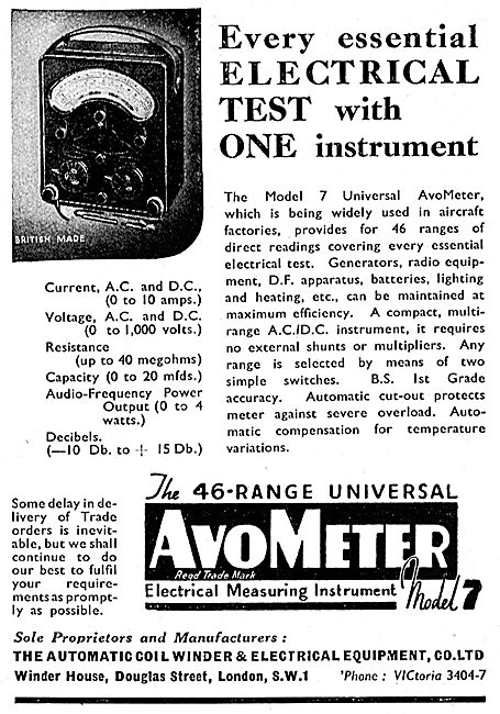 The 46 range Universal AvoMeter - 1943 Advert                    