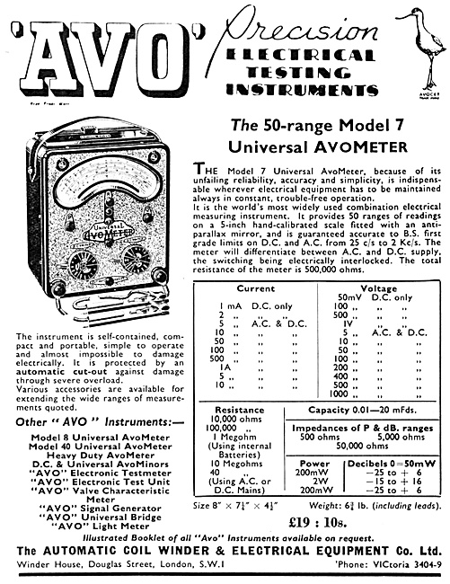 AVO Electrical Testing Equipment 1952 - AvoMeter                 