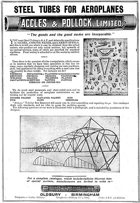 Accles & Pollock Tubes For Aeroplanes                            