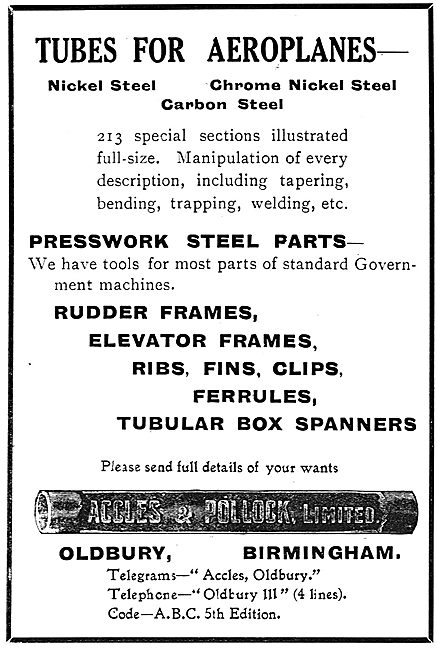 Accles & Pollock Tubes For Aeroplanes                            