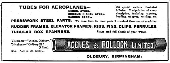 Accles & Pollock Steel Tubes For Aeroplanes                      