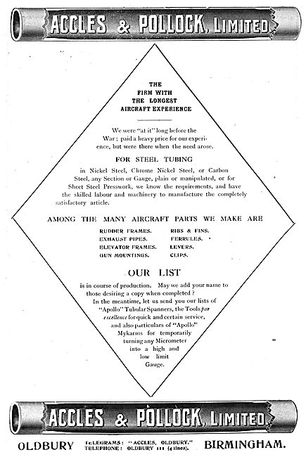 Accles & Pollock Steel Tubing For Aircraft Construction          