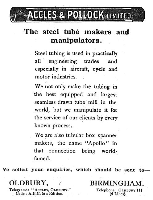 Accles & Pollock Steel Tubing For Aircraft Constructors          