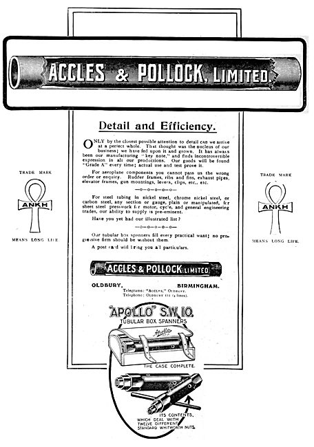 Accles & Pollock Steel Tubing - 1919 Advert                      