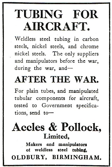 Accles & Pollock Tubing For The New Post War Aircraft Types      