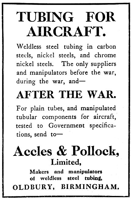 Accles & Pollock Tubing For Aircraft 1922                        
