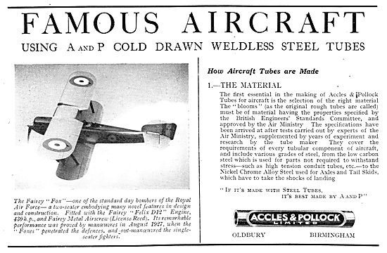 Famous Aircraft Using Accles & Pollock Cold Drawn Weldless Steel 