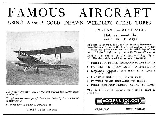 Accles & Pollock: Famous Aircraft Series  Avro Avian             
