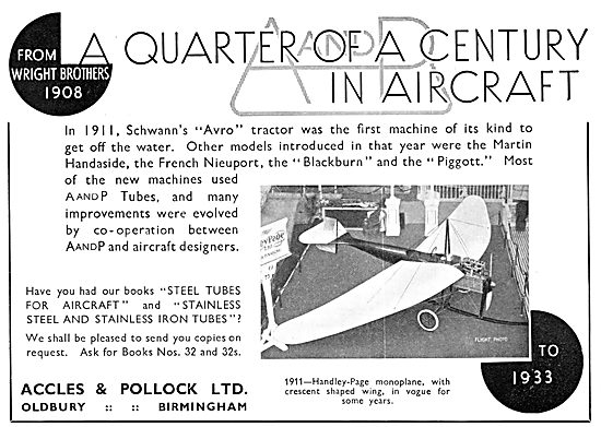 Accles & Pollock Tubes For Aircraft Constructors 1934            