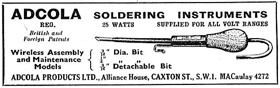 Adcola Soldering Instruments - 1950 Advert                       