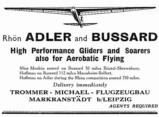 Adler & Bussard High Performance Gliders 1934                    