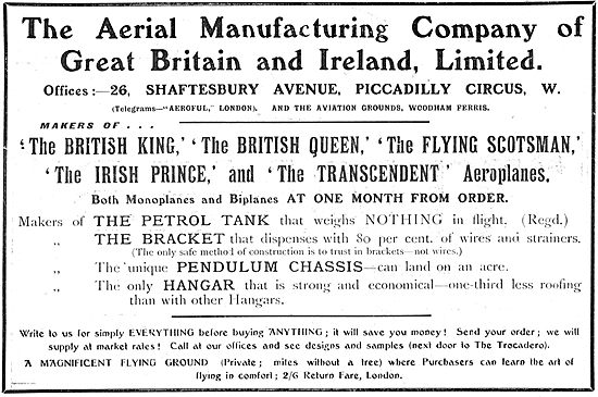 The Aerial Manufacturing Company: Monoplanes & Biplanes Built    