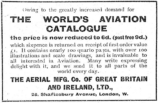 Aerial Manufacturing Co World's Aviation Catalogue Now Only 6d.  