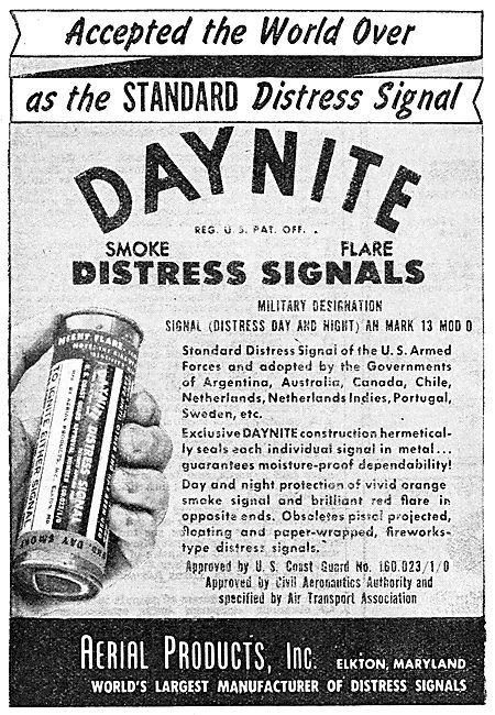 Aerial Products DAYNITE Distress Flares. 1950 Advert             