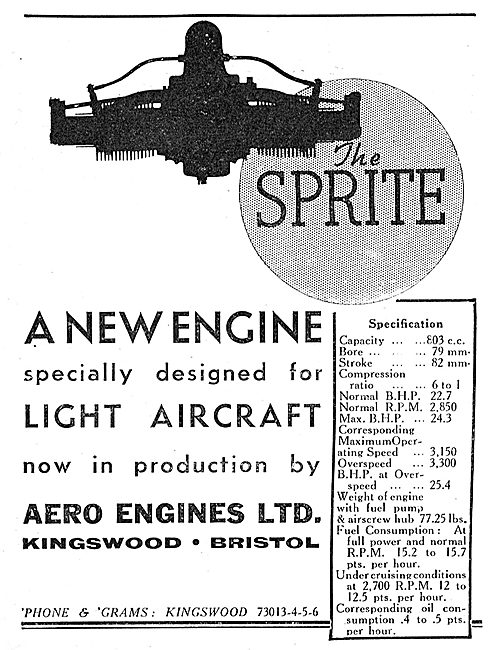 Aero Engines - Sprite Light Aircraft Engine.  800cc 22hp         