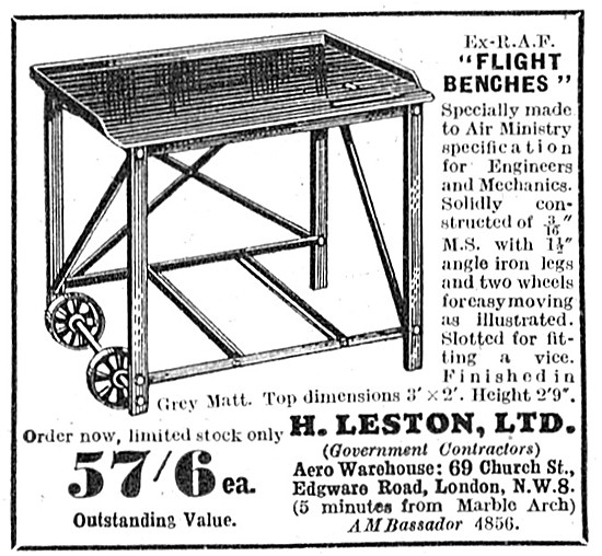 Aero-Spares Ex RAF Flight Benches H.Leston Ltd                   