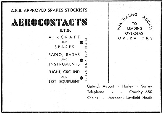 Aerocontacts Gatwick : Aircraft Sales, Spares & Services         
