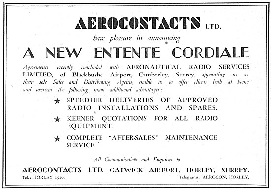 Aerocontacts Gatwick : Aircraft Sales, Spares & Services         