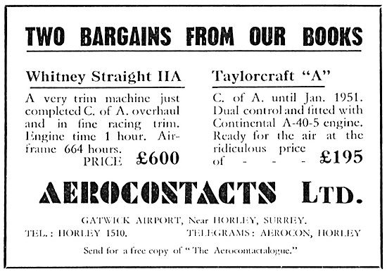 Aerocontacts Gatwick : Aircraft Sales, Spares & Services         