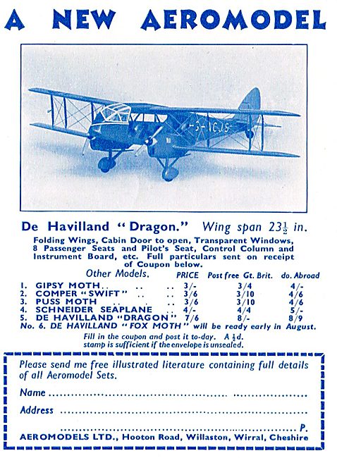 Aeromodels: 1/24th Scale De Havilland Dragon                     